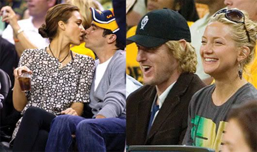 Jessica Alba - Cash Warren and Kate Hudson - Owen Wilson at The Golden State Warriors basketball game