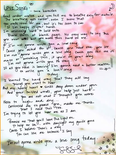 not gonna write you a love song,, not gonna write you a love song,,