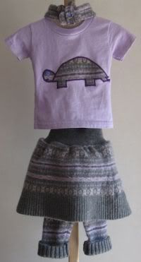 *Lavender Turtle* Appliqued Tee Lambswool Skirt Longies & Headband 4 Pc Set 12-18 Mo-ish 7 DAY AUCTI