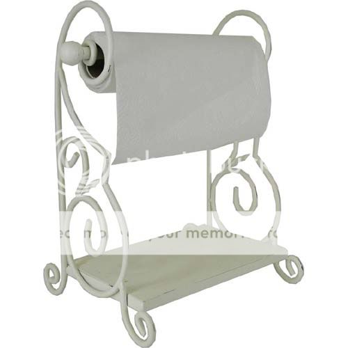 White Scroll PAPER TOWEL HOLDER Shelf Vintage Style  